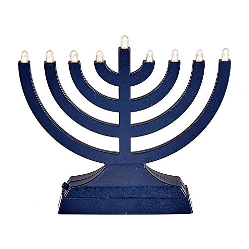 Rite Lite Go Menorah Mini Metallic Electric Menorah - LED Battery/USB Powered Chanukah Menorah Jewish Holiday - Office Car Home Decorations Judaica Hanukkah Gifts, Push Button Multi Light - Blue