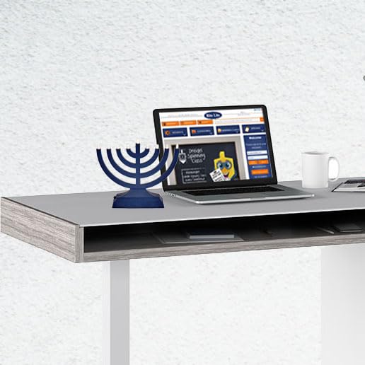 Rite Lite Go Menorah Mini Metallic Electric Menorah - LED Battery/USB Powered Chanukah Menorah Jewish Holiday - Office Car Home Decorations Judaica Hanukkah Gifts, Push Button Multi Light - Blue