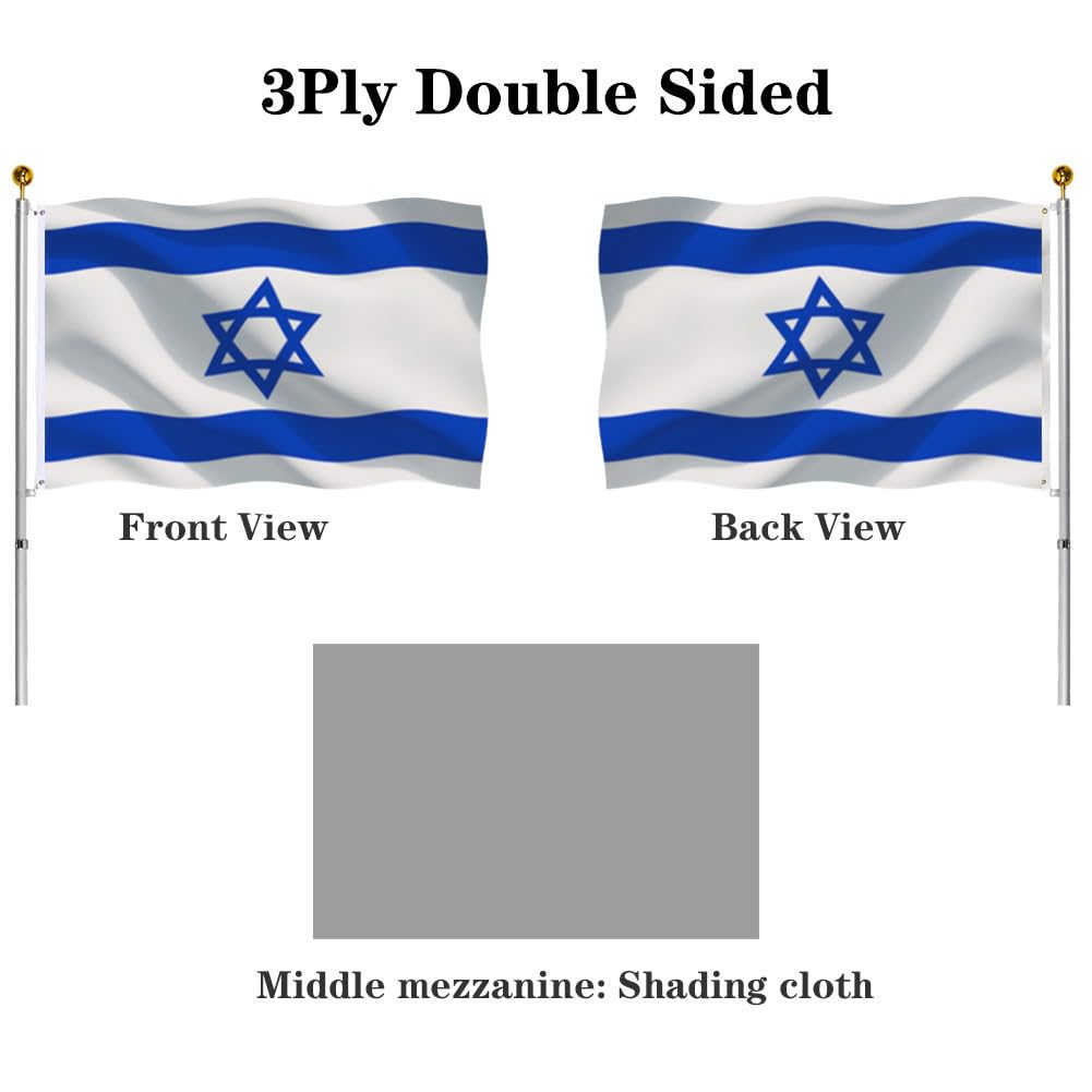 Israel Flags 3x5 Outdoor Made in USA- Double Sided Heavy Duty Israeli National Flag Banner with 2 Grommets