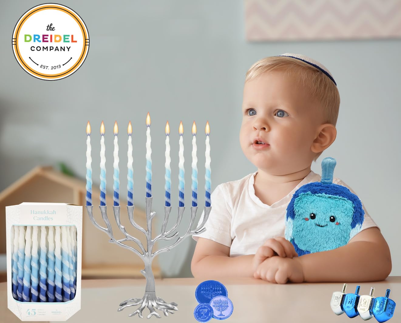 The Dreidel Company Deluxe Twisted Blue & White Hanukkah Menorah Candles for All 8 Nights of Chanukah (Single)