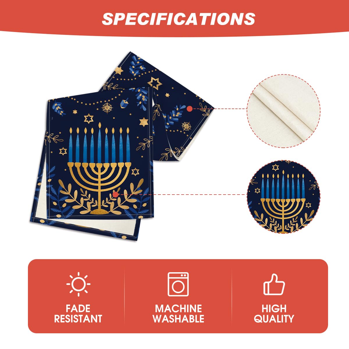 Artoid Mode Watercolor Star Olives Hanukkah Table Runner, Seasonal Chanukah Menorah Kitchen Dining Table Decoration for Outdoor Home Party 13x72 Inch
