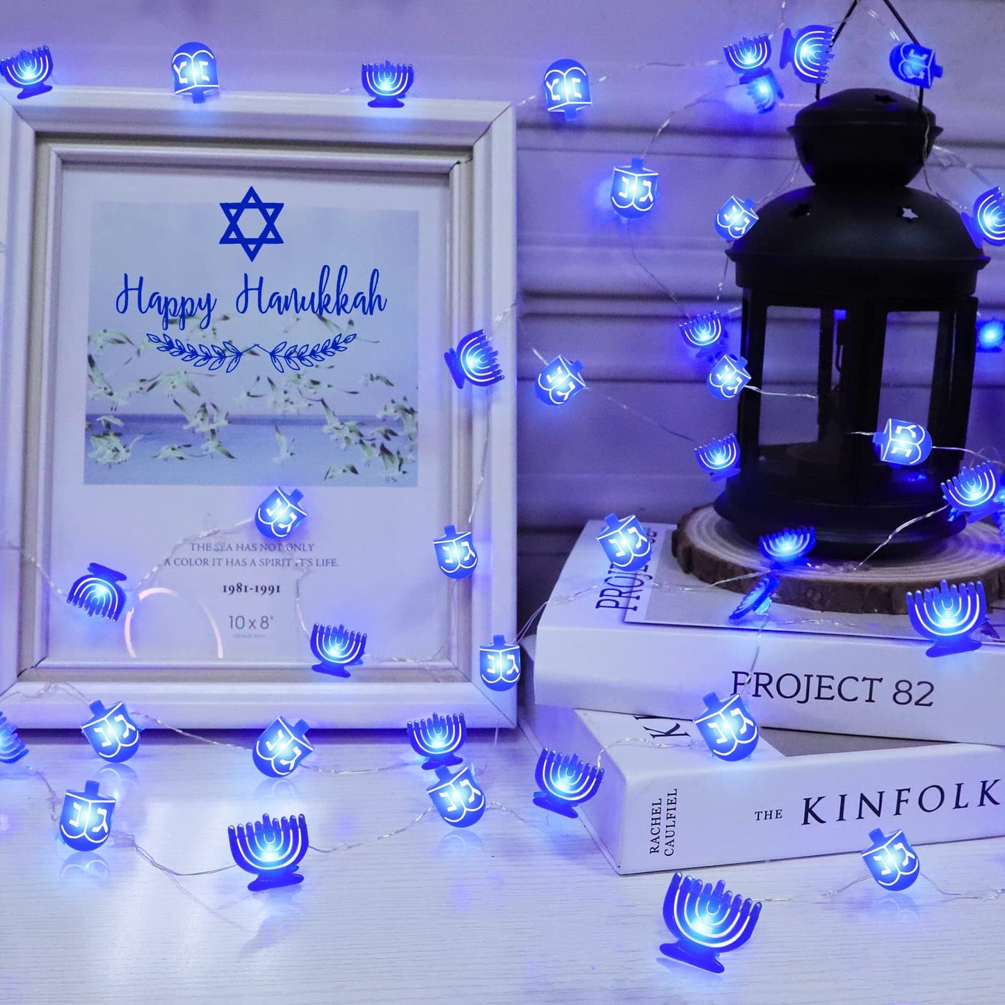 TURNMEON Timer 10 Ft 20 LED Hanukkah Decorations Menorah Dreidel String Lights Blue Fairy Twinkle Lights Battery Operated for Jewish Jews Synagogue Judaism Bedroom Party Candelabra Chanukah Decor