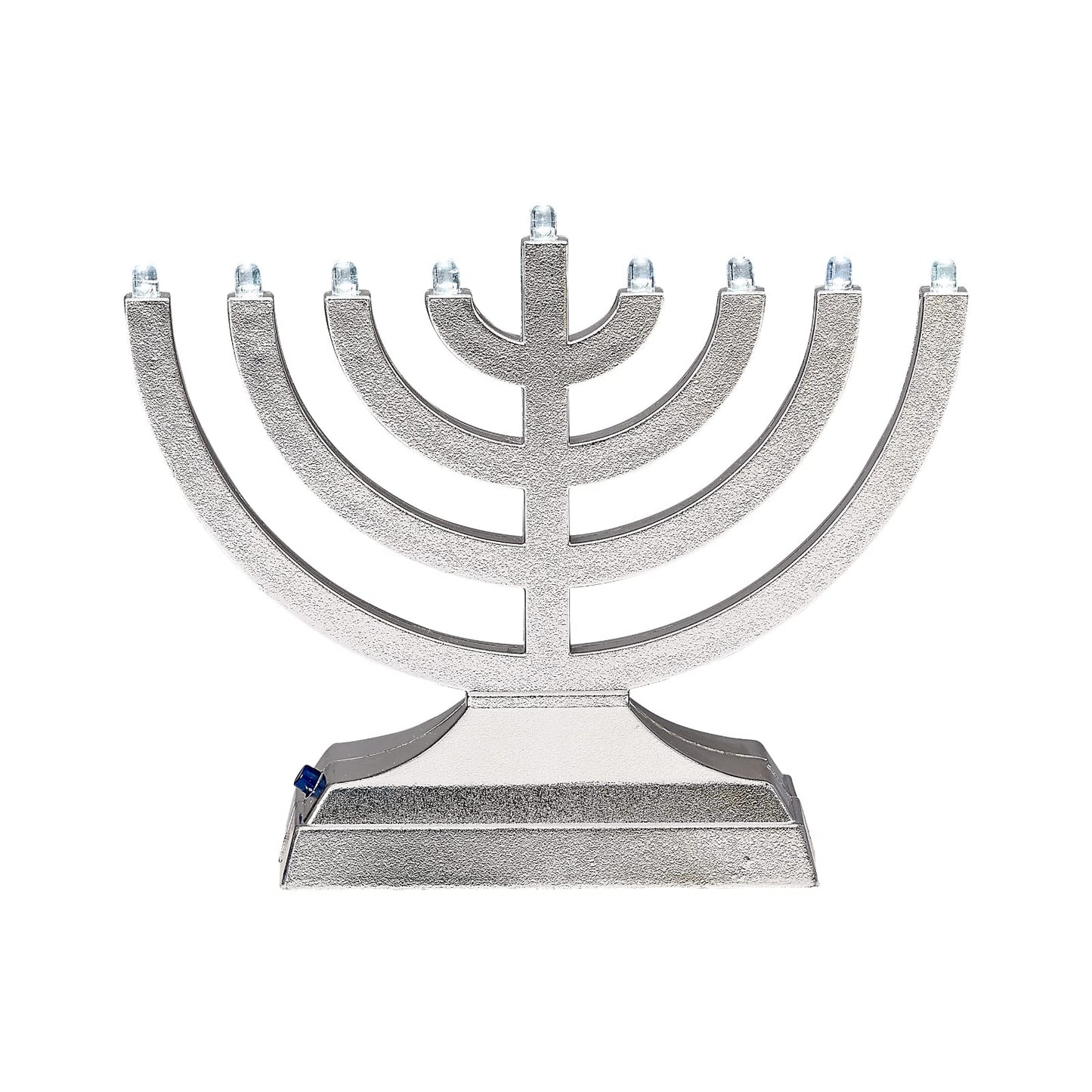 Rite Lite Go Menorah Mini Metallic Electric Menorah - LED Battery/USB Powered Chanukah Menorah Jewish Holiday - Office Car Home Decorations Judaica Hanukkah Gifts, Push Button Multi Light - Blue
