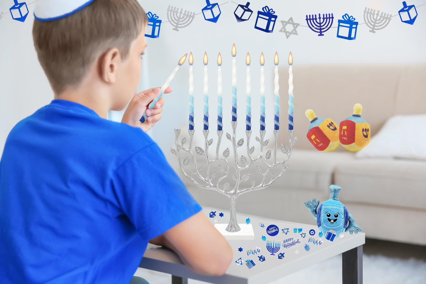 The Dreidel Company Deluxe Twisted Blue & White Hanukkah Menorah Candles for All 8 Nights of Chanukah (Single)