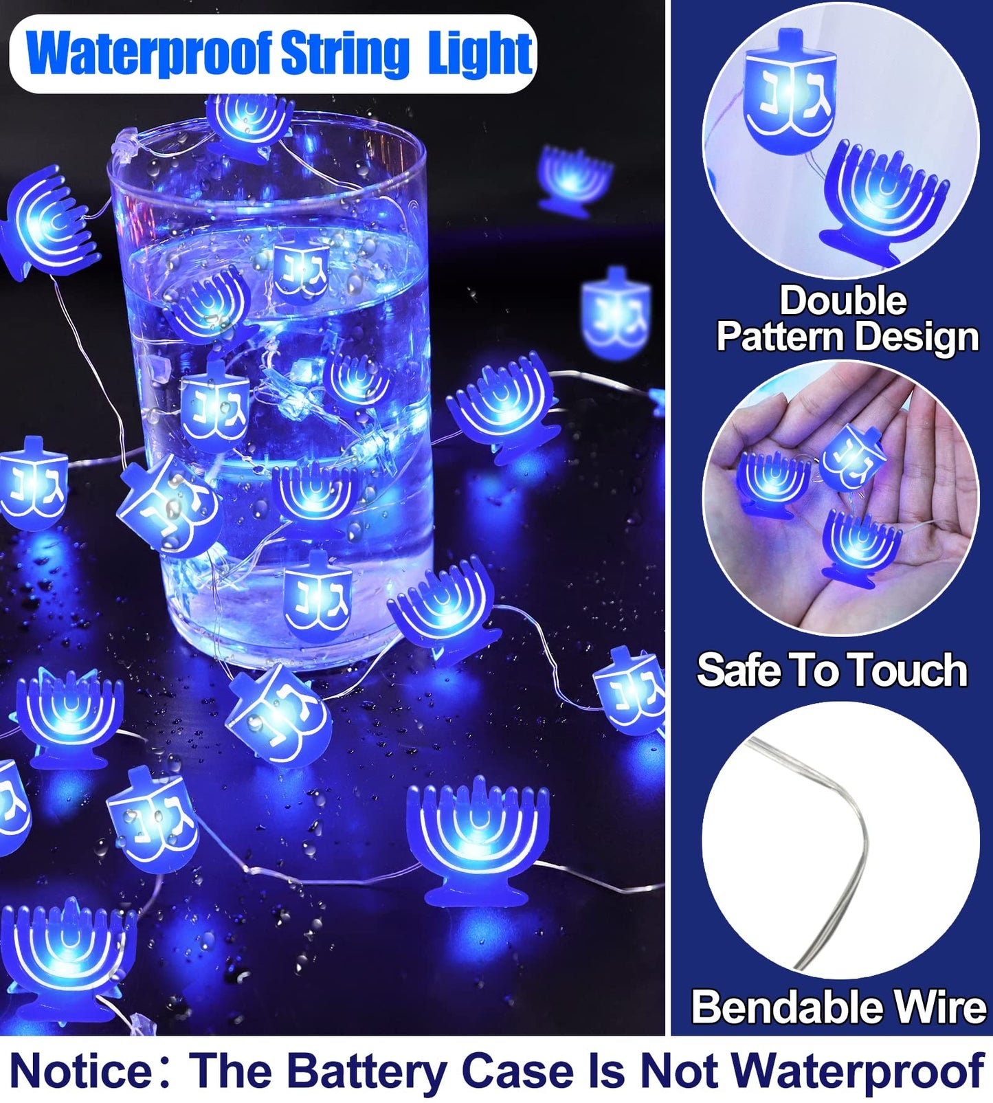 TURNMEON Timer 10 Ft 20 LED Hanukkah Decorations Menorah Dreidel String Lights Blue Fairy Twinkle Lights Battery Operated for Jewish Jews Synagogue Judaism Bedroom Party Candelabra Chanukah Decor