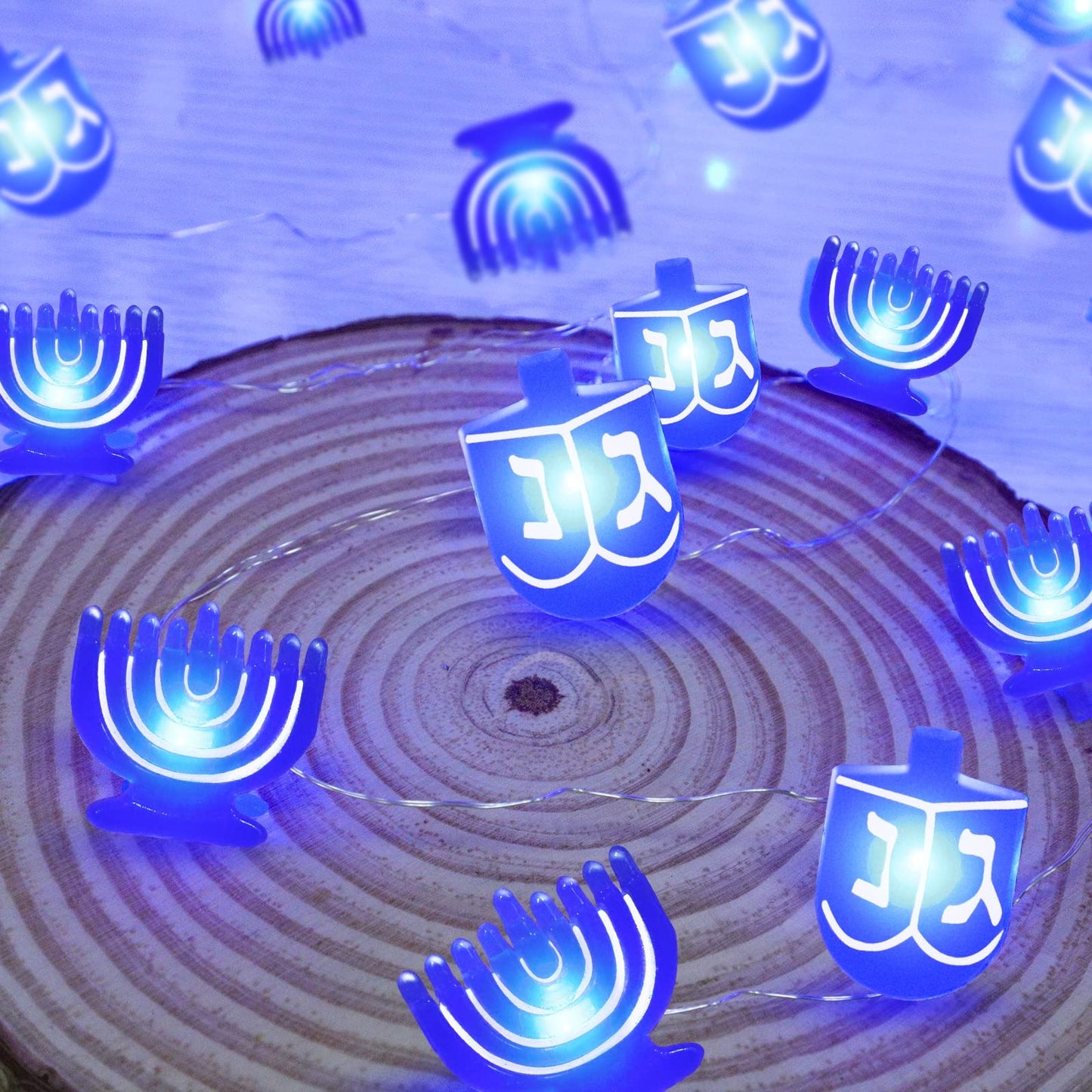 TURNMEON Timer 10 Ft 20 LED Hanukkah Decorations Menorah Dreidel String Lights Blue Fairy Twinkle Lights Battery Operated for Jewish Jews Synagogue Judaism Bedroom Party Candelabra Chanukah Decor