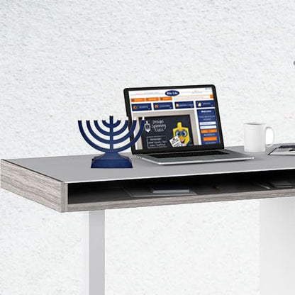 Rite Lite Go Menorah Mini Metallic Electric Menorah - LED Battery/USB Powered Chanukah Menorah Jewish Holiday - Office Car Home Decorations Judaica Hanukkah Gifts, Push Button Multi Light - Blue
