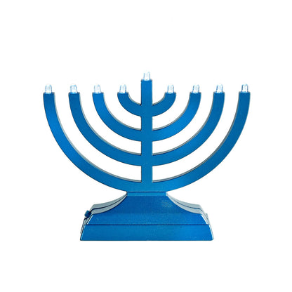 Rite Lite Go Menorah Mini Metallic Electric Menorah - LED Battery/USB Powered Chanukah Menorah Jewish Holiday - Office Car Home Decorations Judaica Hanukkah Gifts, Push Button Multi Light - Blue