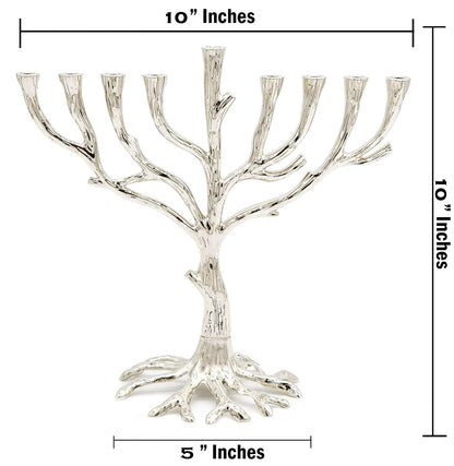 The Dreidel Company Hanukkah Tree of Life Menorah Rustic Pewter Finish for Chanuka