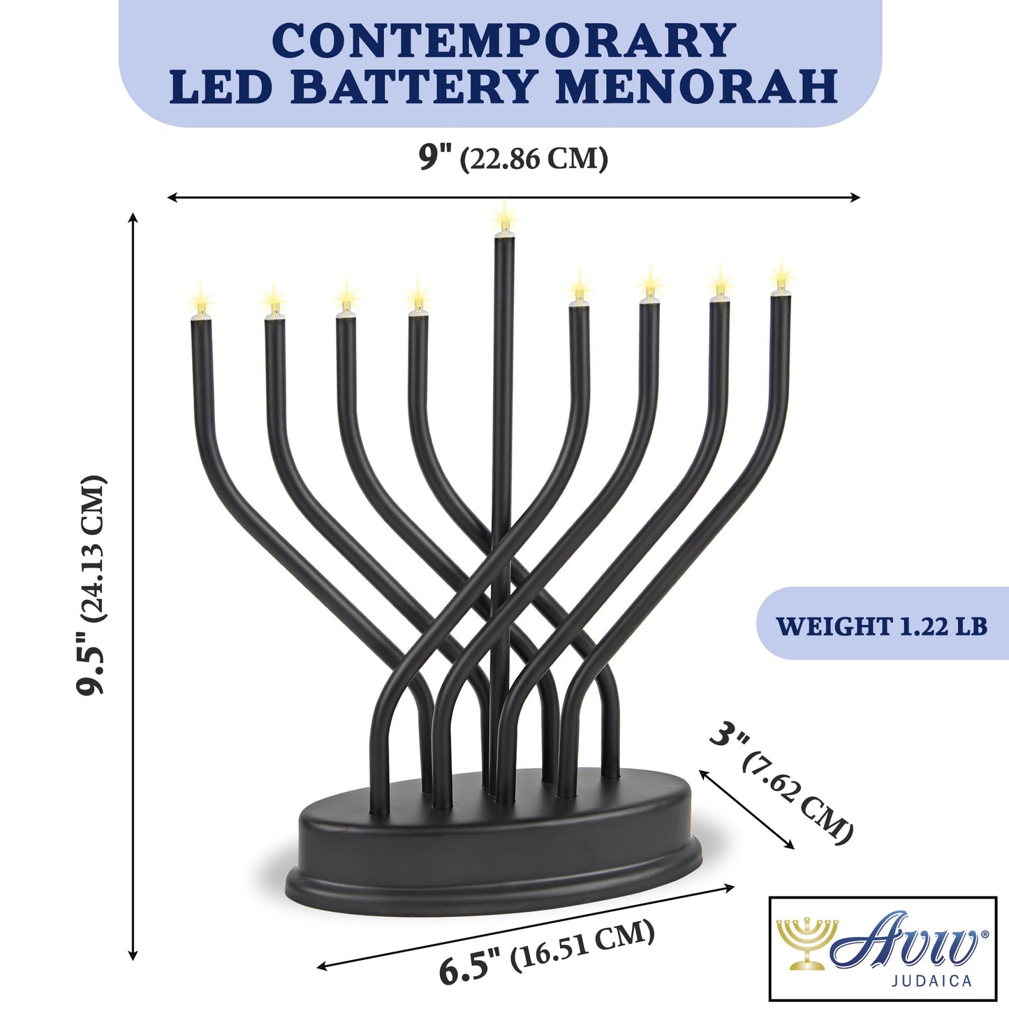 Traditional Hanukkah Electric Menorah Low Voltage Hanukkiah with LED Bulbs Contemporary Metal Electronic Chanukiah Battery Powered Chanukah Lights by Aviv Judaica (Shiny Gold/Brass)