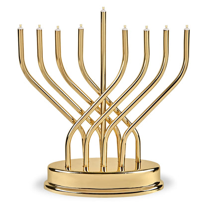 Traditional Hanukkah Electric Menorah Low Voltage Hanukkiah with LED Bulbs Contemporary Metal Electronic Chanukiah Battery Powered Chanukah Lights by Aviv Judaica (Shiny Gold/Brass)