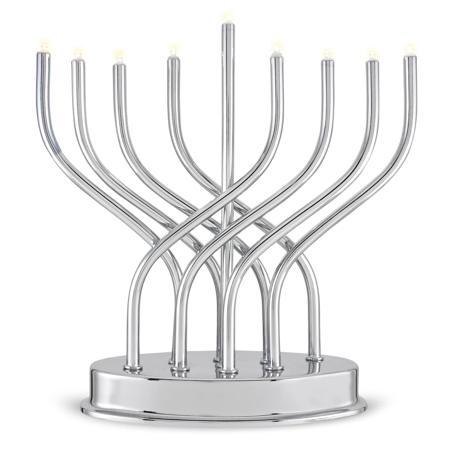 Traditional Hanukkah Electric Menorah Low Voltage Hanukkiah with LED Bulbs Contemporary Metal Electronic Chanukiah Battery Powered Chanukah Lights by Aviv Judaica (Shiny Gold/Brass)