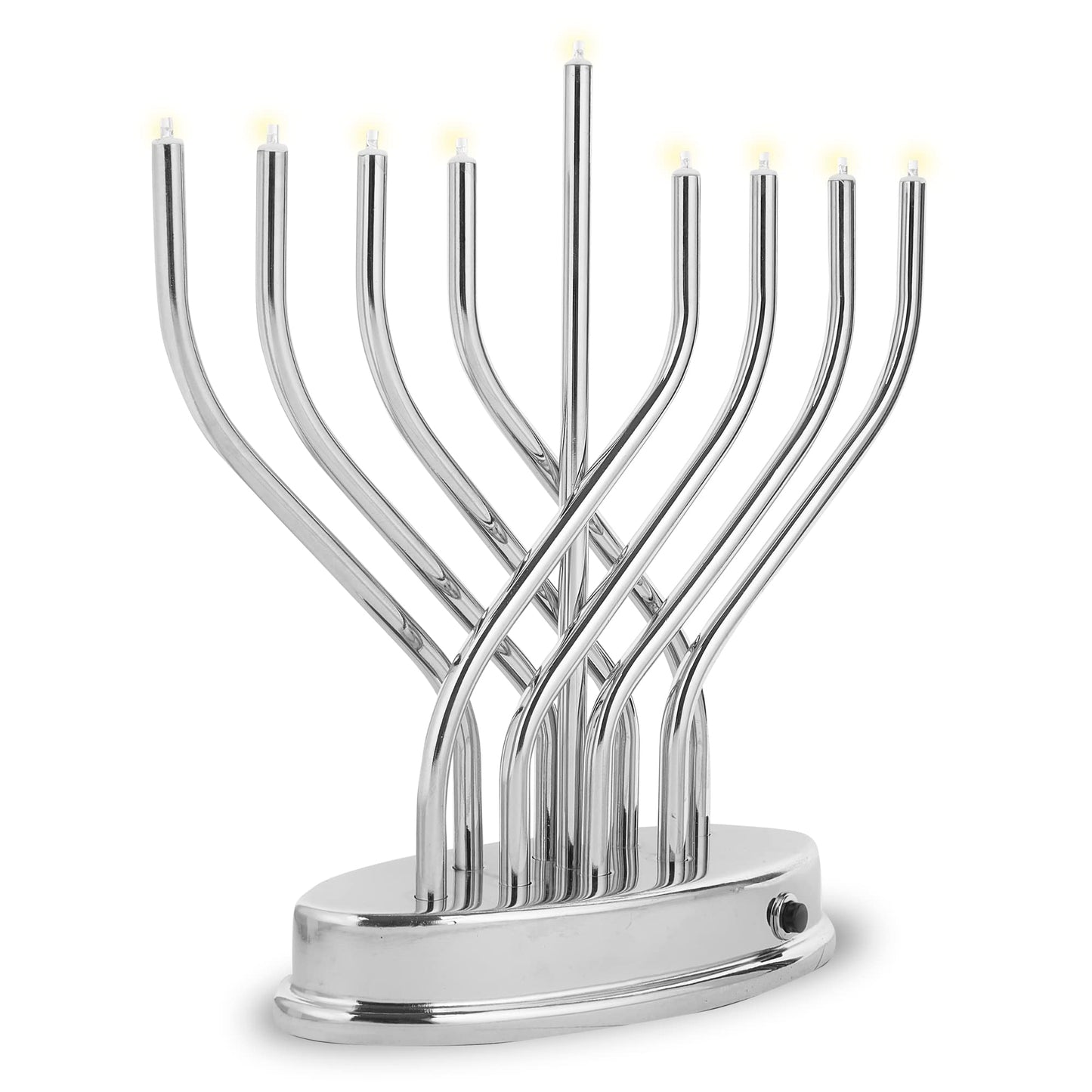 Traditional Hanukkah Electric Menorah Low Voltage Hanukkiah with LED Bulbs Contemporary Metal Electronic Chanukiah Battery Powered Chanukah Lights by Aviv Judaica (Shiny Gold/Brass)