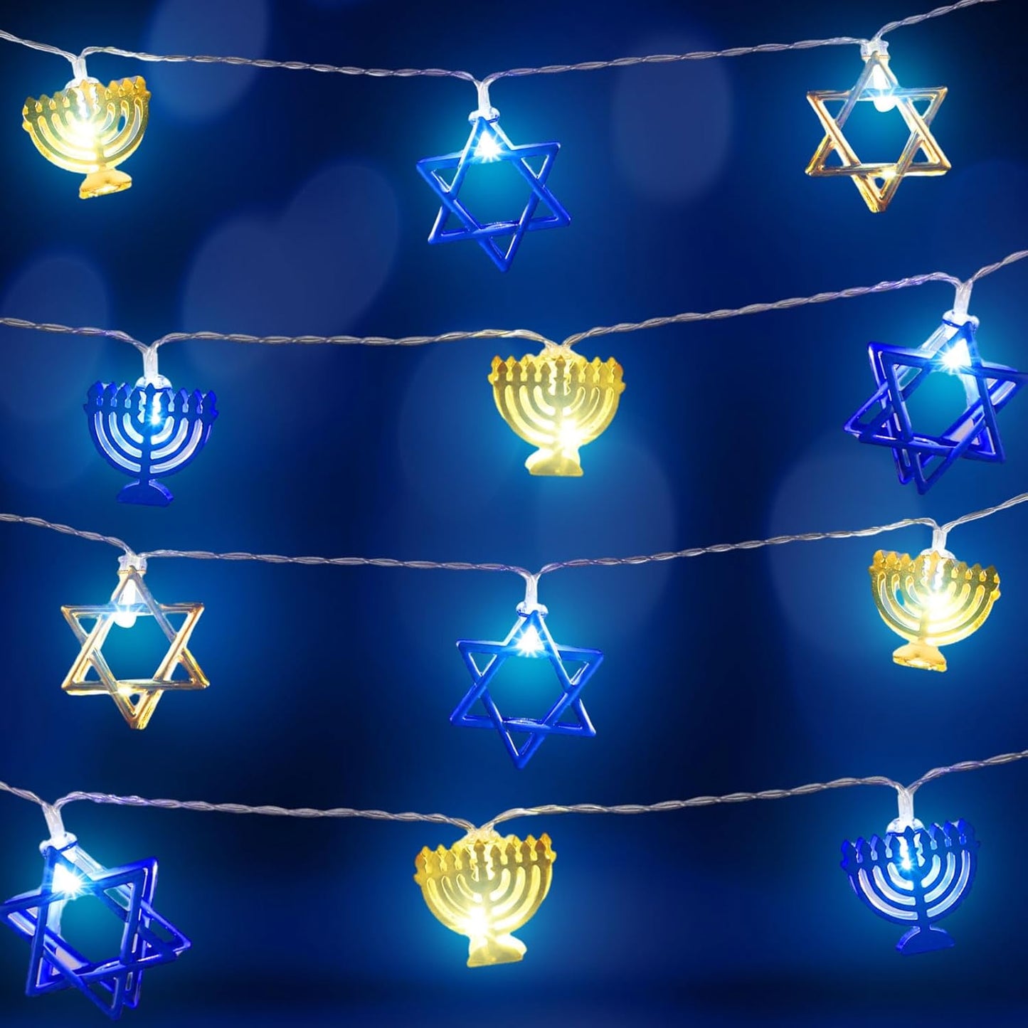 Chanukah Decorative String Lights, 10 Feet 20 Led Battery Operated Menorah Star of David String Lights Hanukkah Decoration for Jewish Judaism Passover Rosh Hashana Party Decor