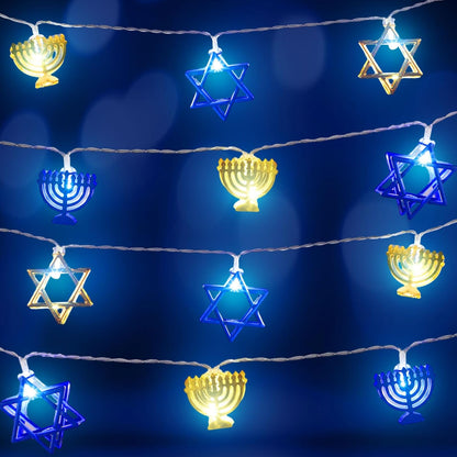 Chanukah Decorative String Lights, 10 Feet 20 Led Battery Operated Menorah Star of David String Lights Hanukkah Decoration for Jewish Judaism Passover Rosh Hashana Party Decor