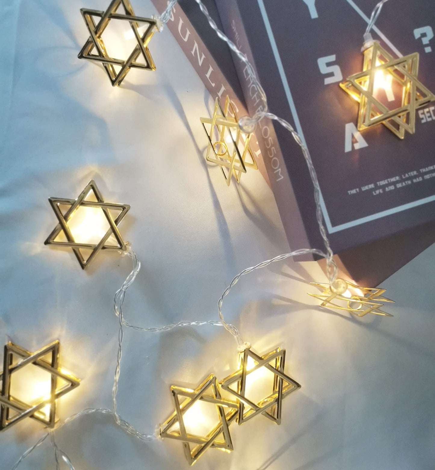 10ft Chanukah Star Decorative String Lights, 20 LED Warm White Hexagram Shape Light, Hanukkah Decorations for Home, for Jews Judaism Bedroom Window Wall Fence Party Decor