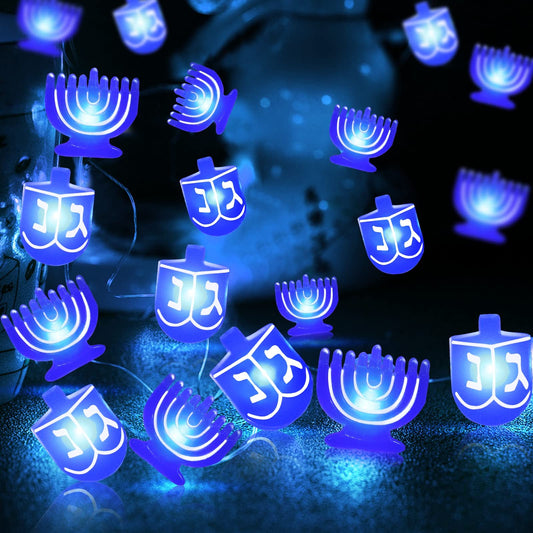 TURNMEON Timer 10 Ft 20 LED Hanukkah Decorations Menorah Dreidel String Lights Blue Fairy Twinkle Lights Battery Operated for Jewish Jews Synagogue Judaism Bedroom Party Candelabra Chanukah Decor