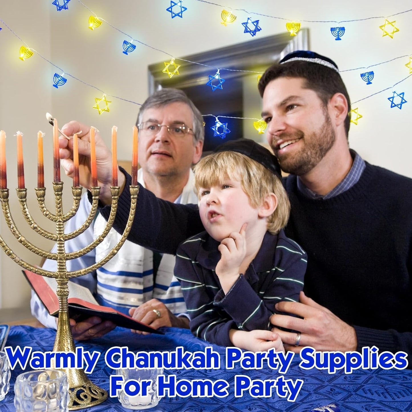 Chanukah Decorative String Lights, 10 Feet 20 Led Battery Operated Menorah Star of David String Lights Hanukkah Decoration for Jewish Judaism Passover Rosh Hashana Party Decor