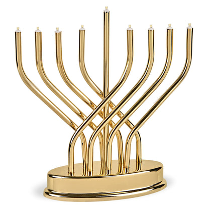 Traditional Hanukkah Electric Menorah Low Voltage Hanukkiah with LED Bulbs Contemporary Metal Electronic Chanukiah Battery Powered Chanukah Lights by Aviv Judaica (Shiny Gold/Brass)