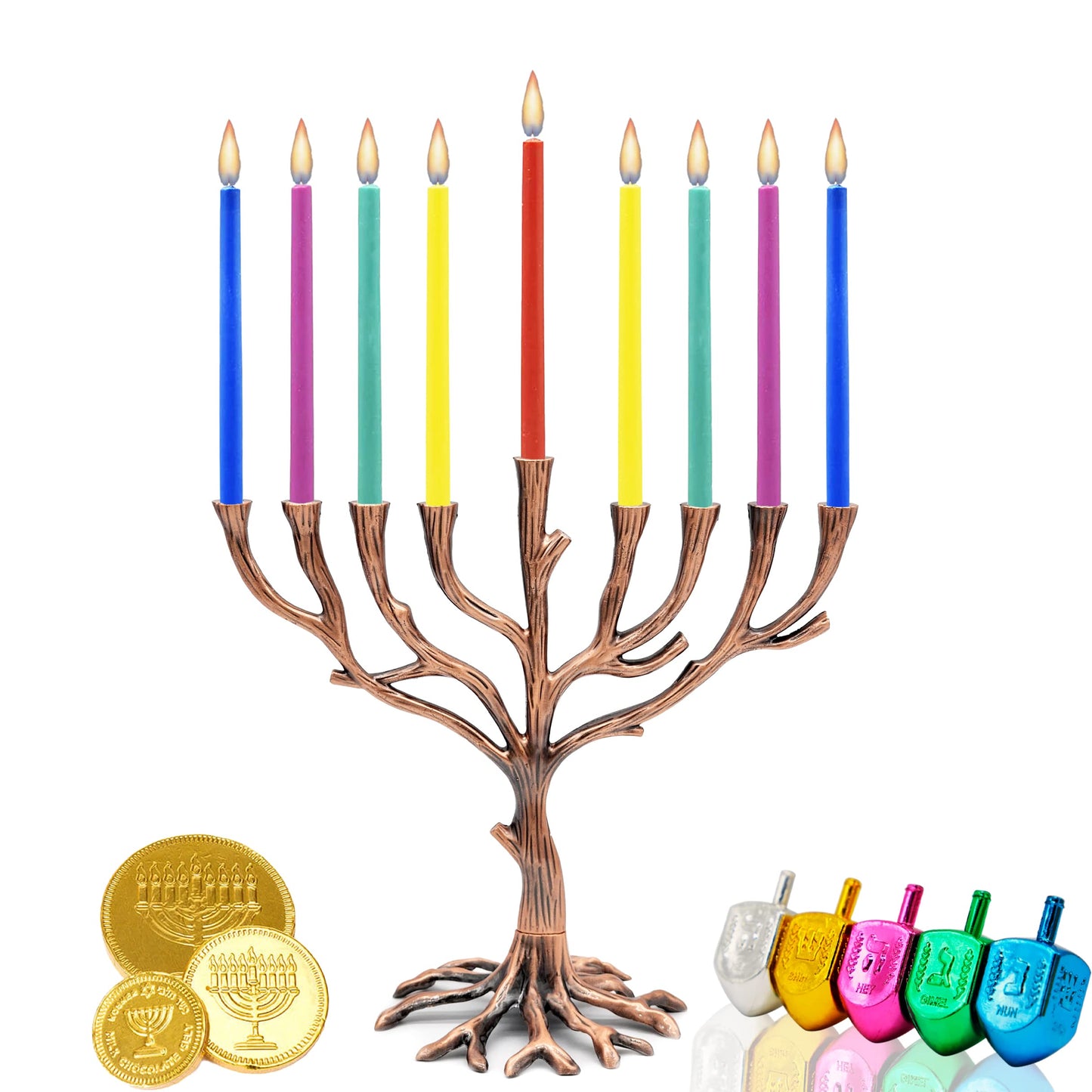 The Dreidel Company Hanukkah Tree of Life Menorah Rustic Pewter Finish for Chanuka