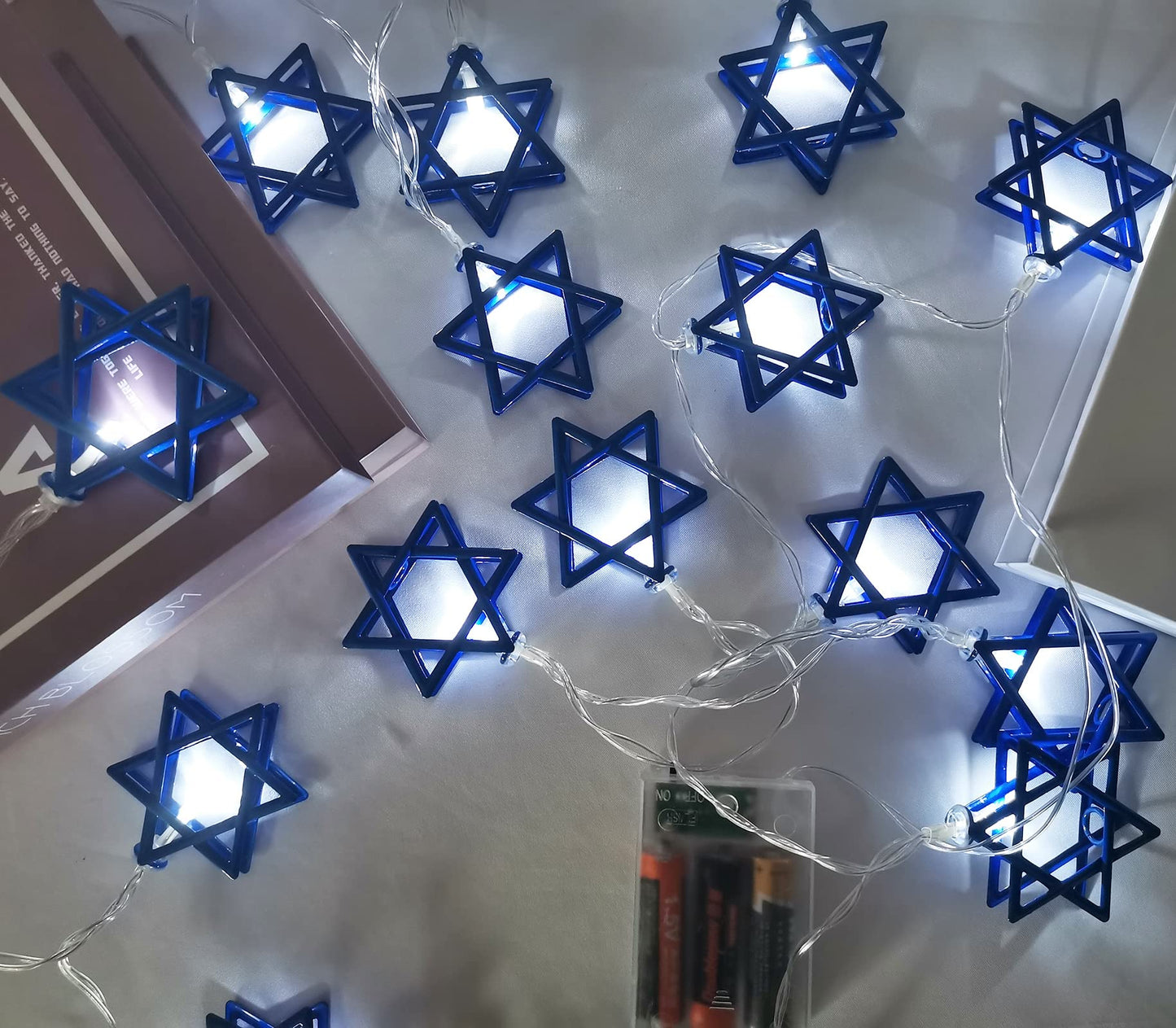 10ft Chanukah Star Decorative String Lights, 20 LED Warm White Hexagram Shape Light, Hanukkah Decorations for Home, for Jews Judaism Bedroom Window Wall Fence Party Decor