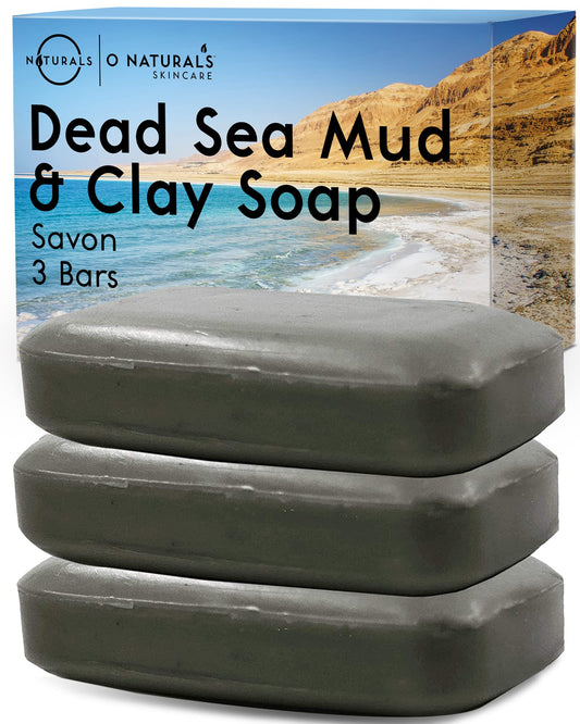 O NATURALS 3PCS Dead Sea Salt Mud & Clay Natural Bar Soap - Helps Acne Prone Skin - Scalp Exfoliator - Organic & Vegan Dead Sea Mud Soap - Natural Soap for Men & Women - 4 oz