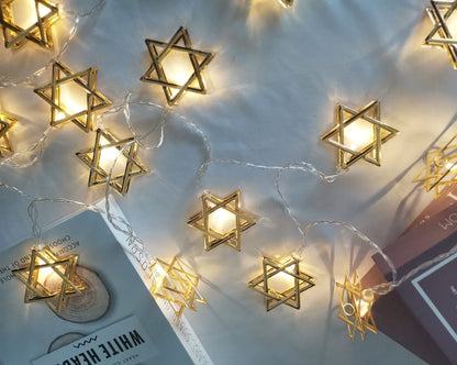 10ft Chanukah Star Decorative String Lights, 20 LED Warm White Hexagram Shape Light, Hanukkah Decorations for Home, for Jews Judaism Bedroom Window Wall Fence Party Decor