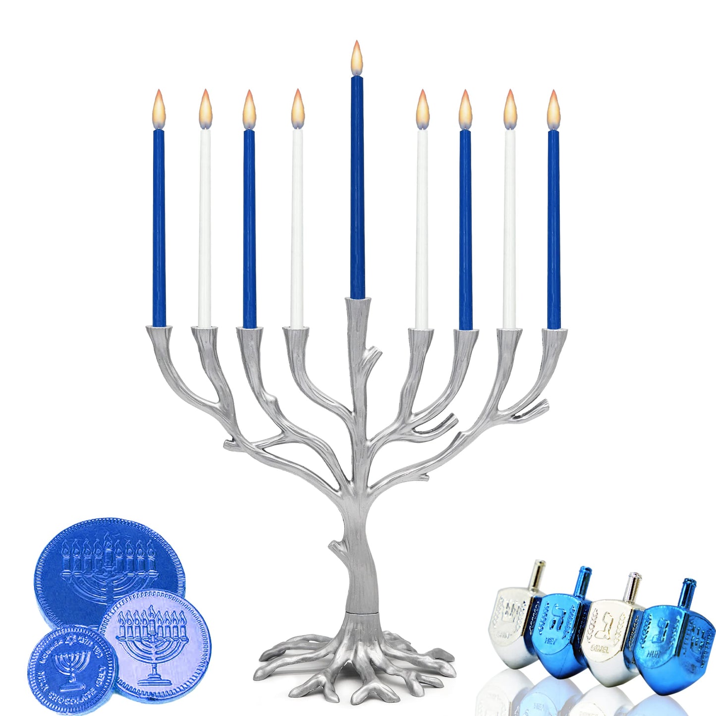 The Dreidel Company Hanukkah Tree of Life Menorah Rustic Pewter Finish for Chanuka