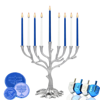 The Dreidel Company Hanukkah Tree of Life Menorah Rustic Pewter Finish for Chanuka