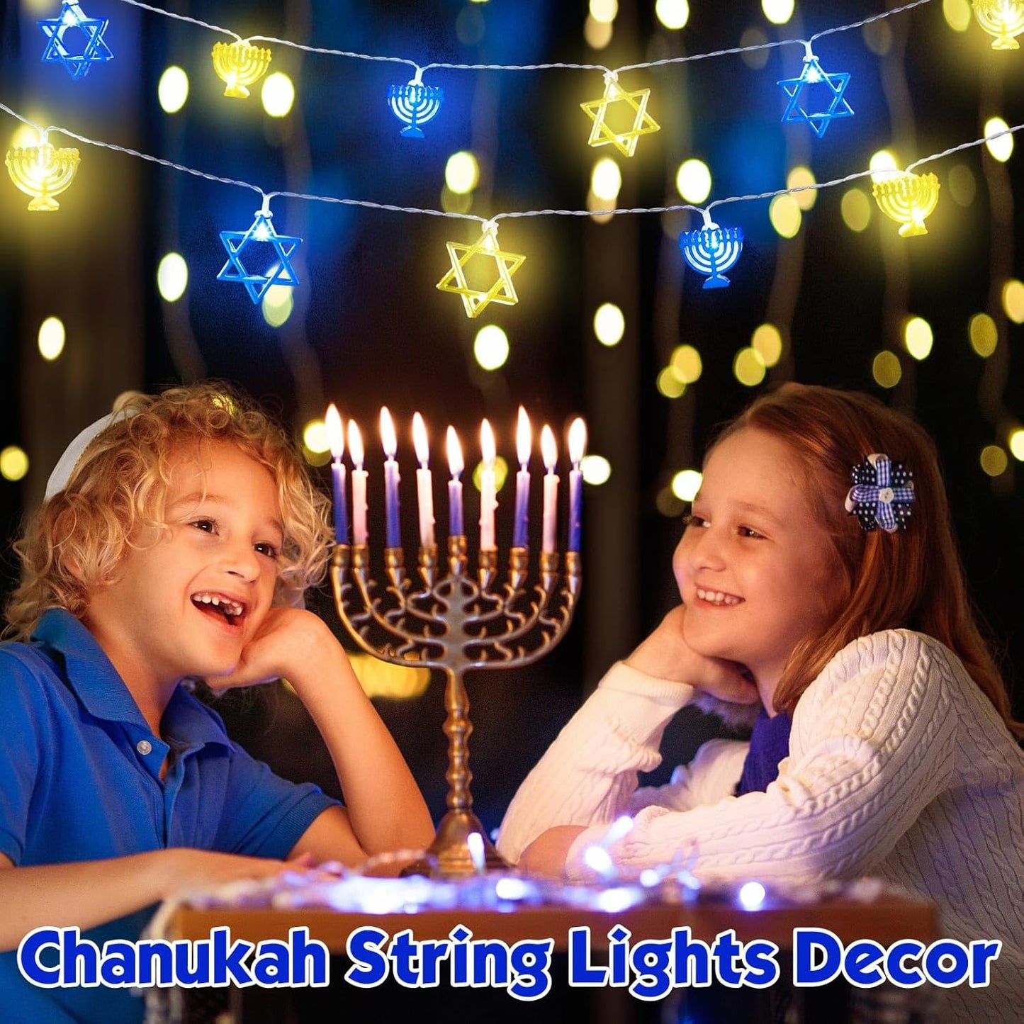 Chanukah Decorative String Lights, 10 Feet 20 Led Battery Operated Menorah Star of David String Lights Hanukkah Decoration for Jewish Judaism Passover Rosh Hashana Party Decor