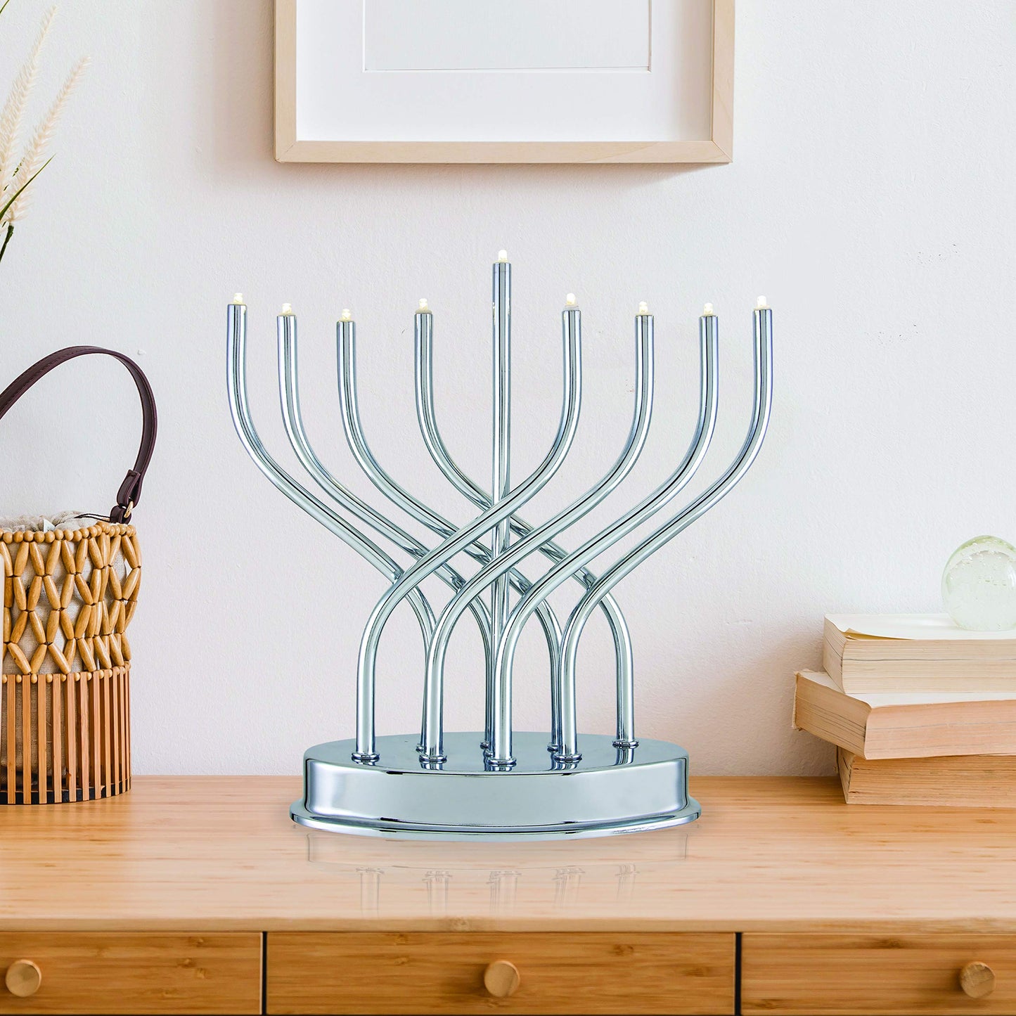 Traditional Hanukkah Electric Menorah Low Voltage Hanukkiah with LED Bulbs Contemporary Metal Electronic Chanukiah Battery Powered Chanukah Lights by Aviv Judaica (Shiny Gold/Brass)